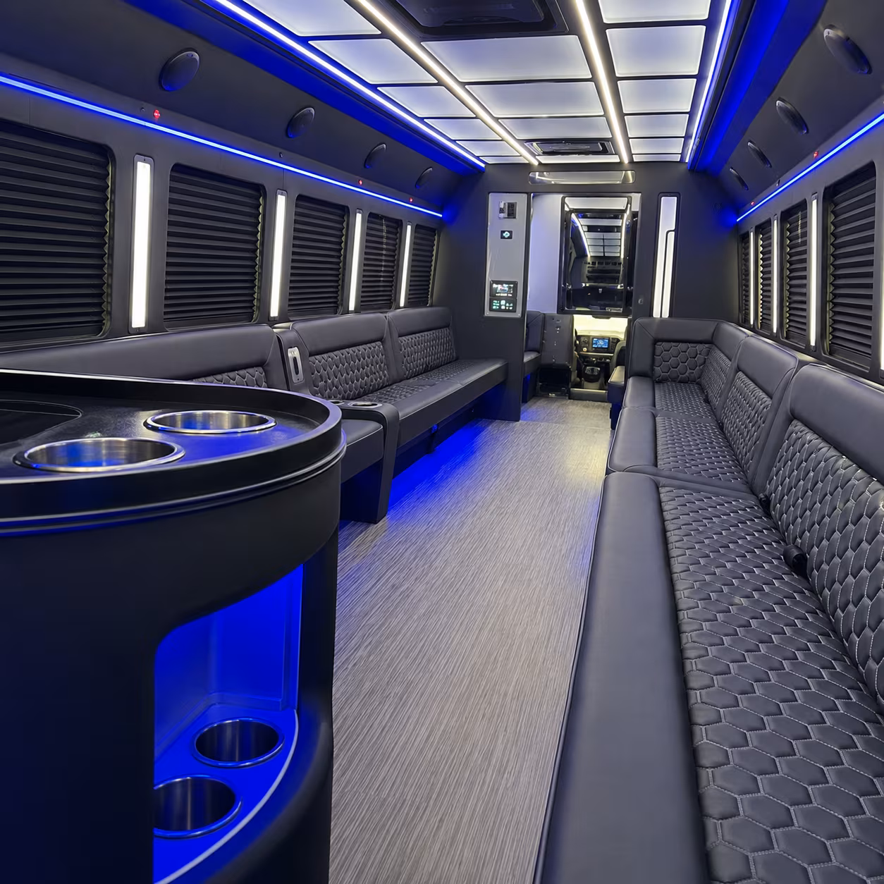 Passenger watching the Chula Vista scenery during a regional party bus road trip