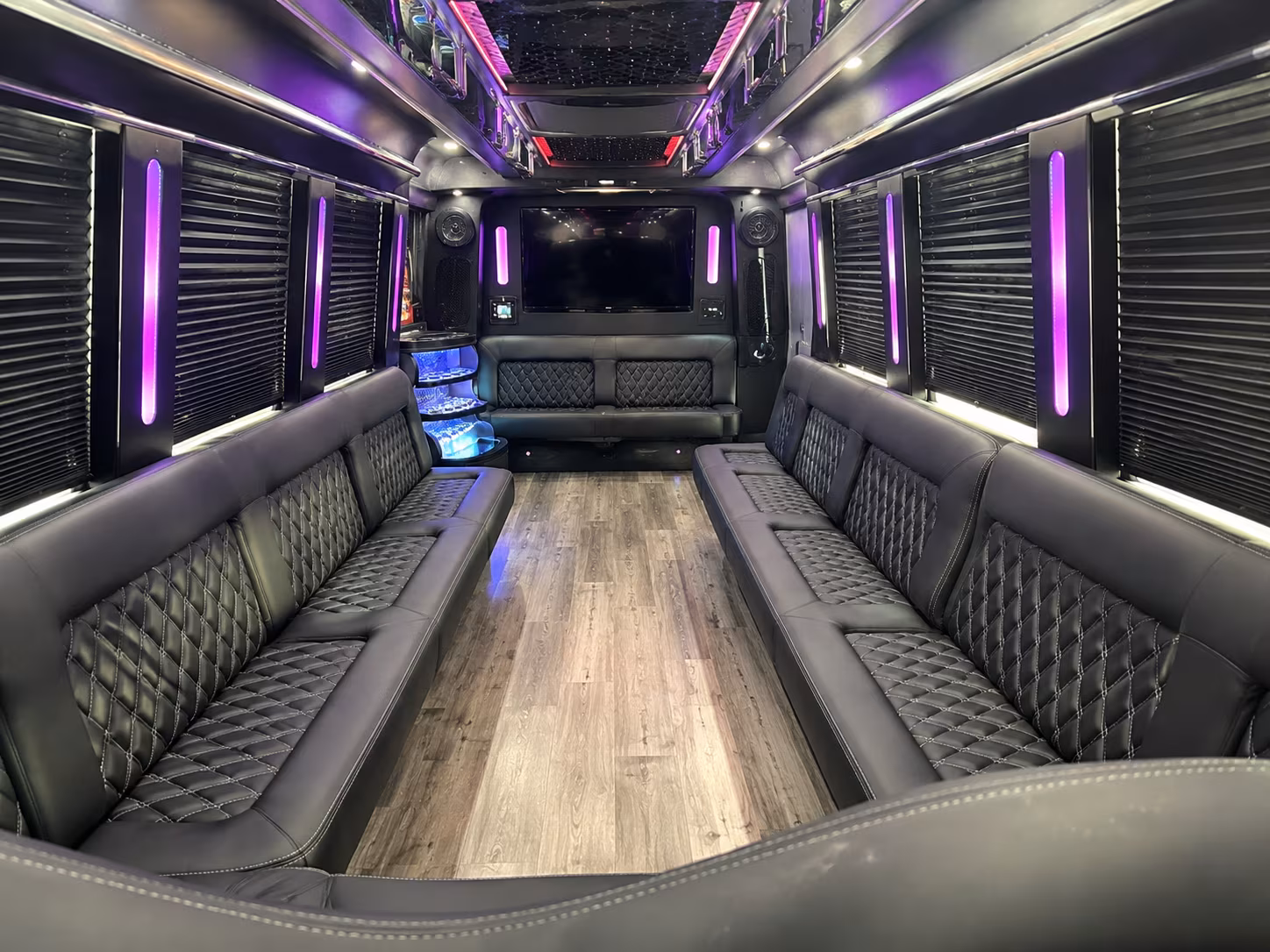 Interior of a party bus rental serving Chula Vista